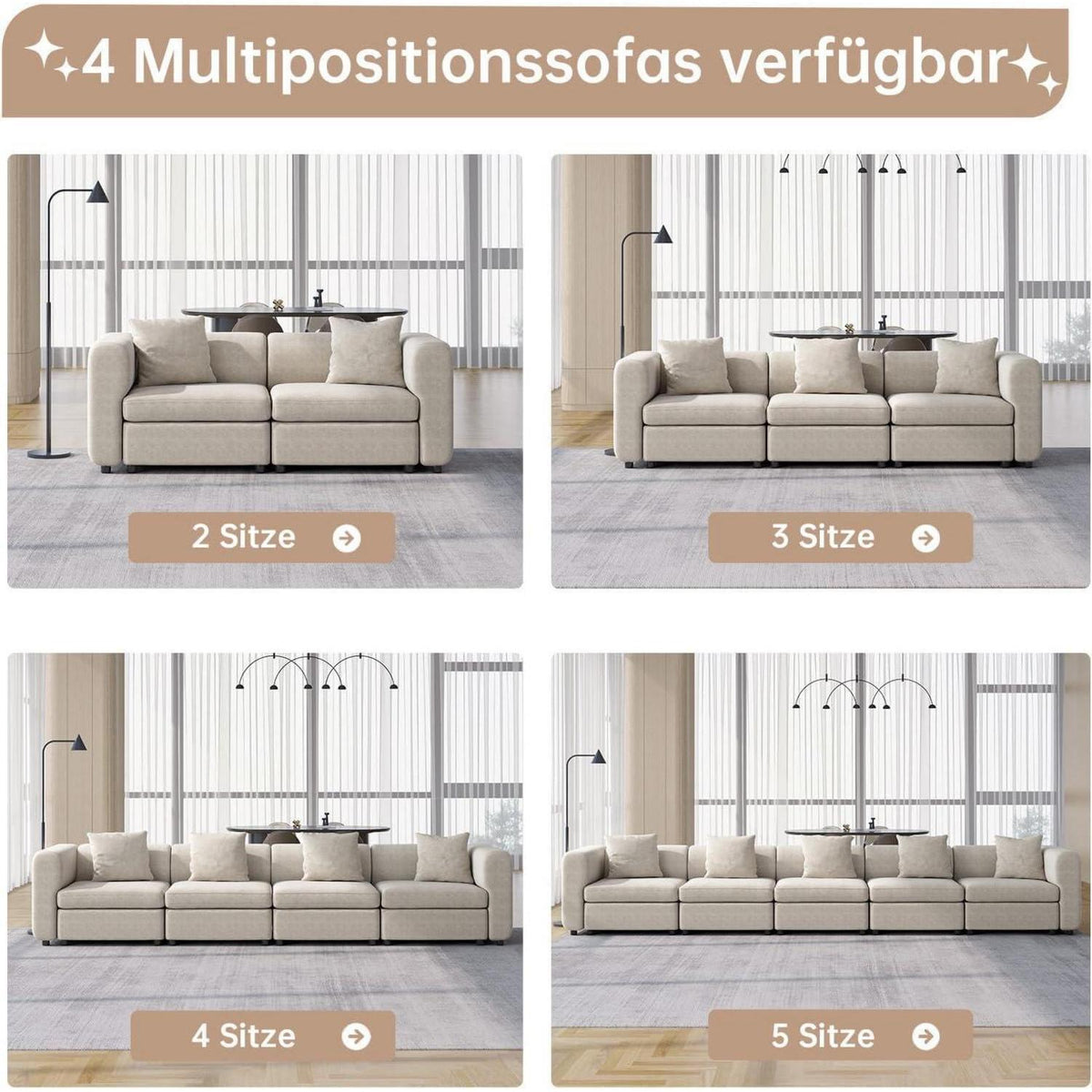 Modulares Stoffsofa 2-Sitzer – Beige, Flexibel & Komfortabel