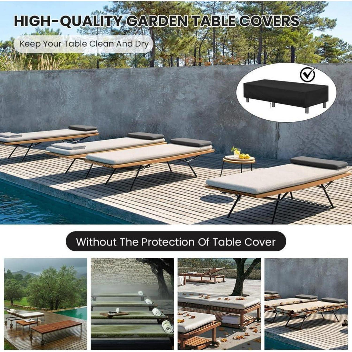 Gartenliege Abdeckung 200x70x30cm – Wasserdicht & UV-Schutz
