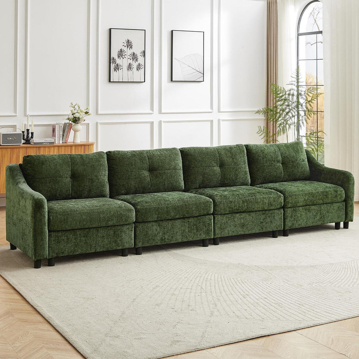 JIEXI Ecksofa mit Schlaffunktion – Dunkelgrün, 4 Sitze