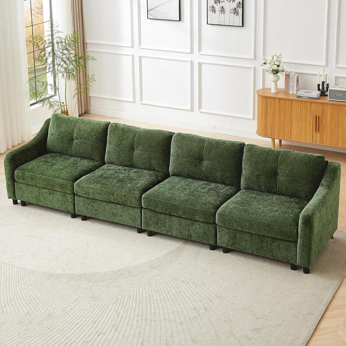 JIEXI Ecksofa mit Schlaffunktion – Dunkelgrün, 4 Sitze