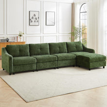 JIEXI Ecksofa mit Schlaffunktion – Dunkelgrün, 4 Sitze + Hocker