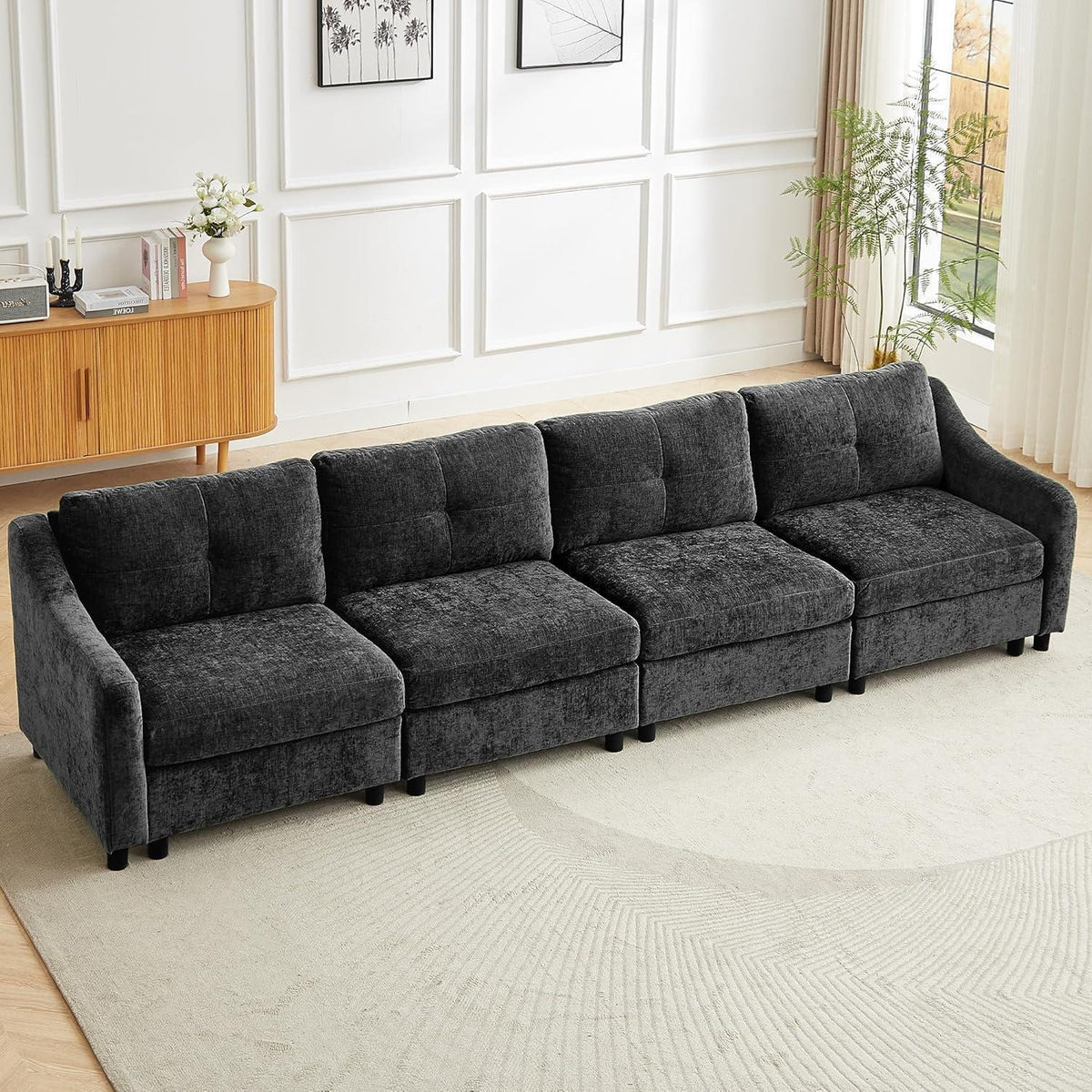 JIEXI Ecksofa mit Schlaffunktion – Grau, 4-Sitzer