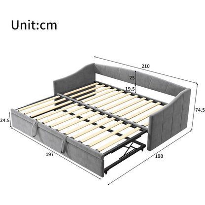 Tagesbett 90x200 cm mit Ausziehbett Grau – 3-in-1 Schlafsofa