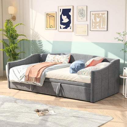 Tagesbett 90x200 cm mit Ausziehbett Grau – 3-in-1 Schlafsofa