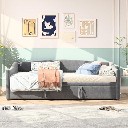 Tagesbett 90x200 cm mit Ausziehbett Grau – 3-in-1 Schlafsofa