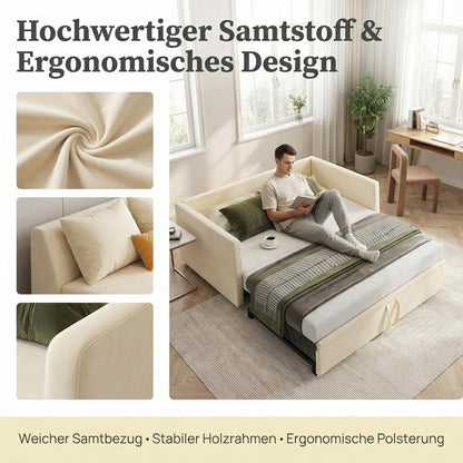 Ausziehbett 90x200/180x200 cm – Samt Schlafsofa mit Lattenrost