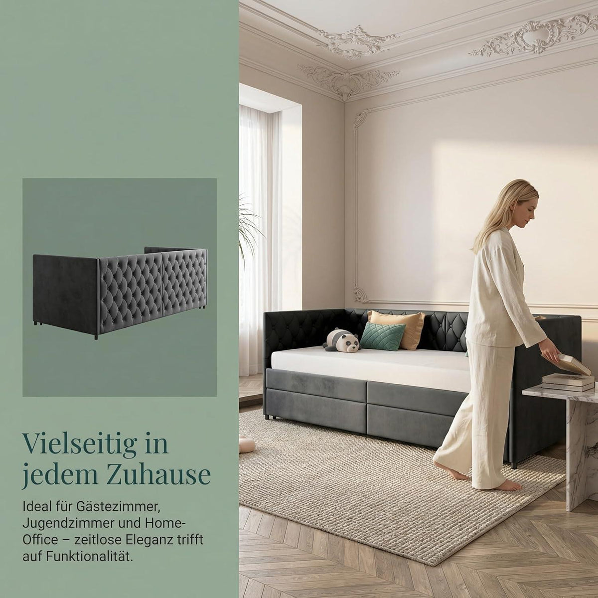 Ausziehbares Schlafsofa 90/180x200cm – Grau Samt