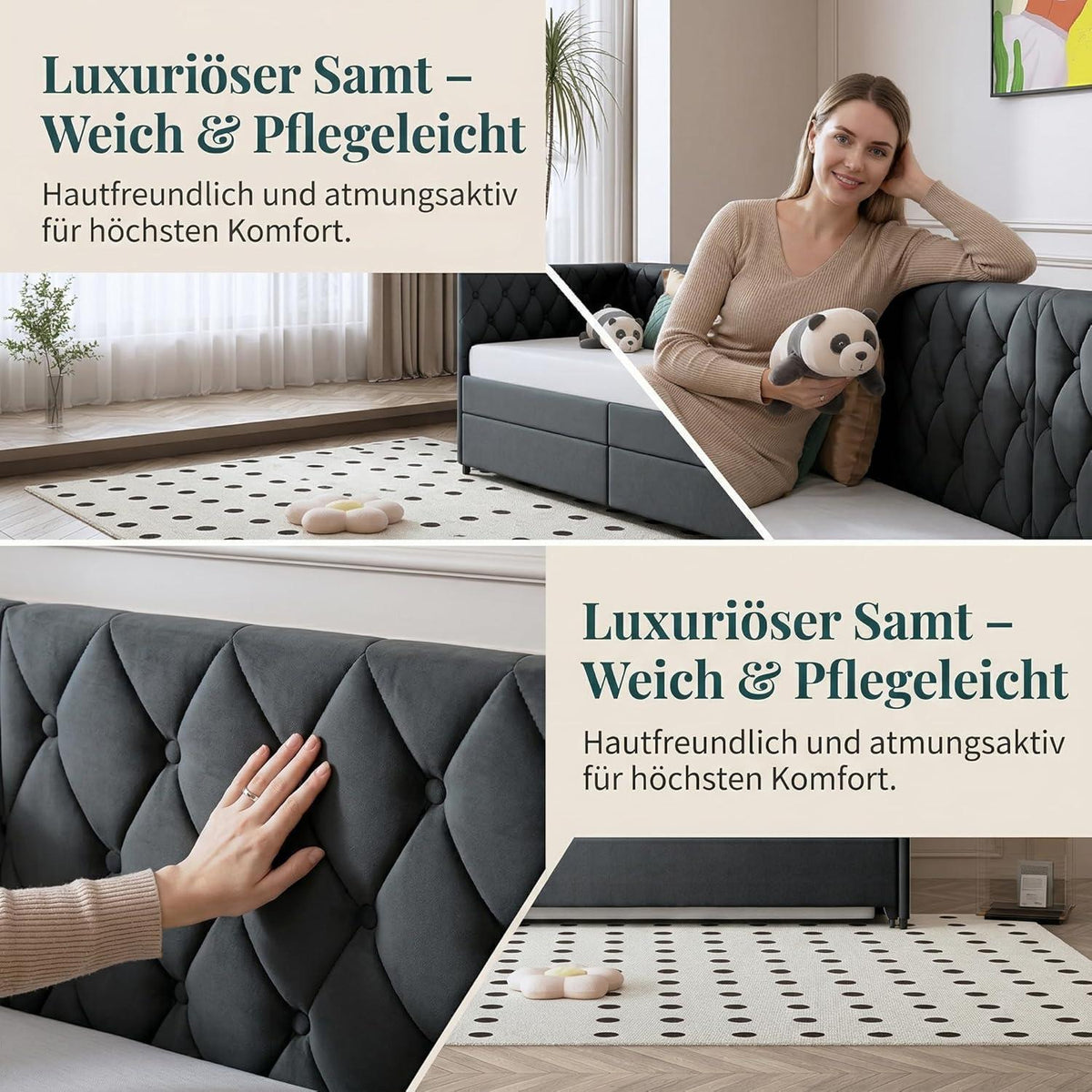 Ausziehbares Schlafsofa 90/180x200cm – Grau Samt