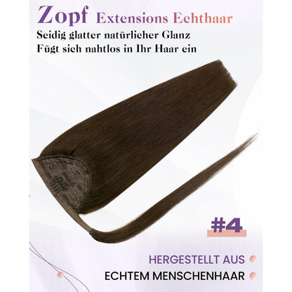 Echthaar Zopfverlängerung Braun 40cm – Dunkelbraun #4