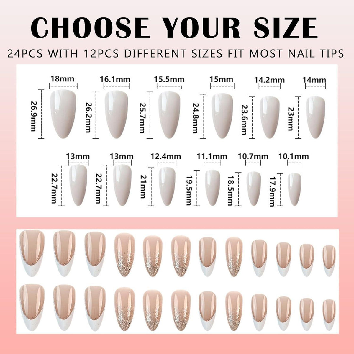 Kurze French Tip Press On Nails – 24 Stück, Design Nagelspitzen