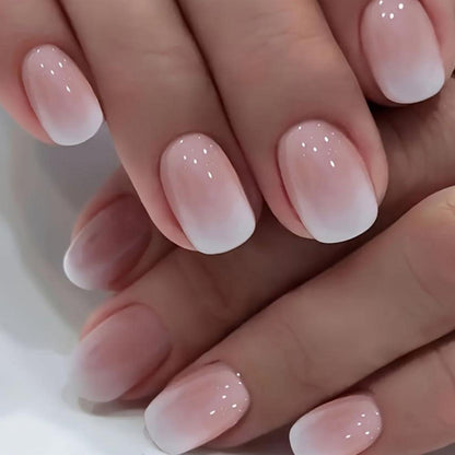 Press On Nägel French Tip Rosa Gradient Kurz Square