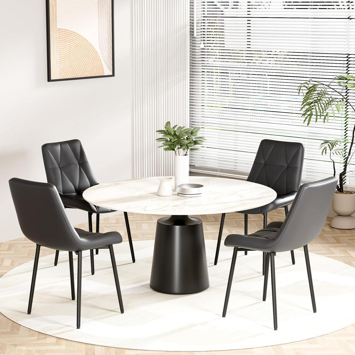 Esszimmerstühle Set 6 Grau – PU Polsterstuhl mit Metallbeinen