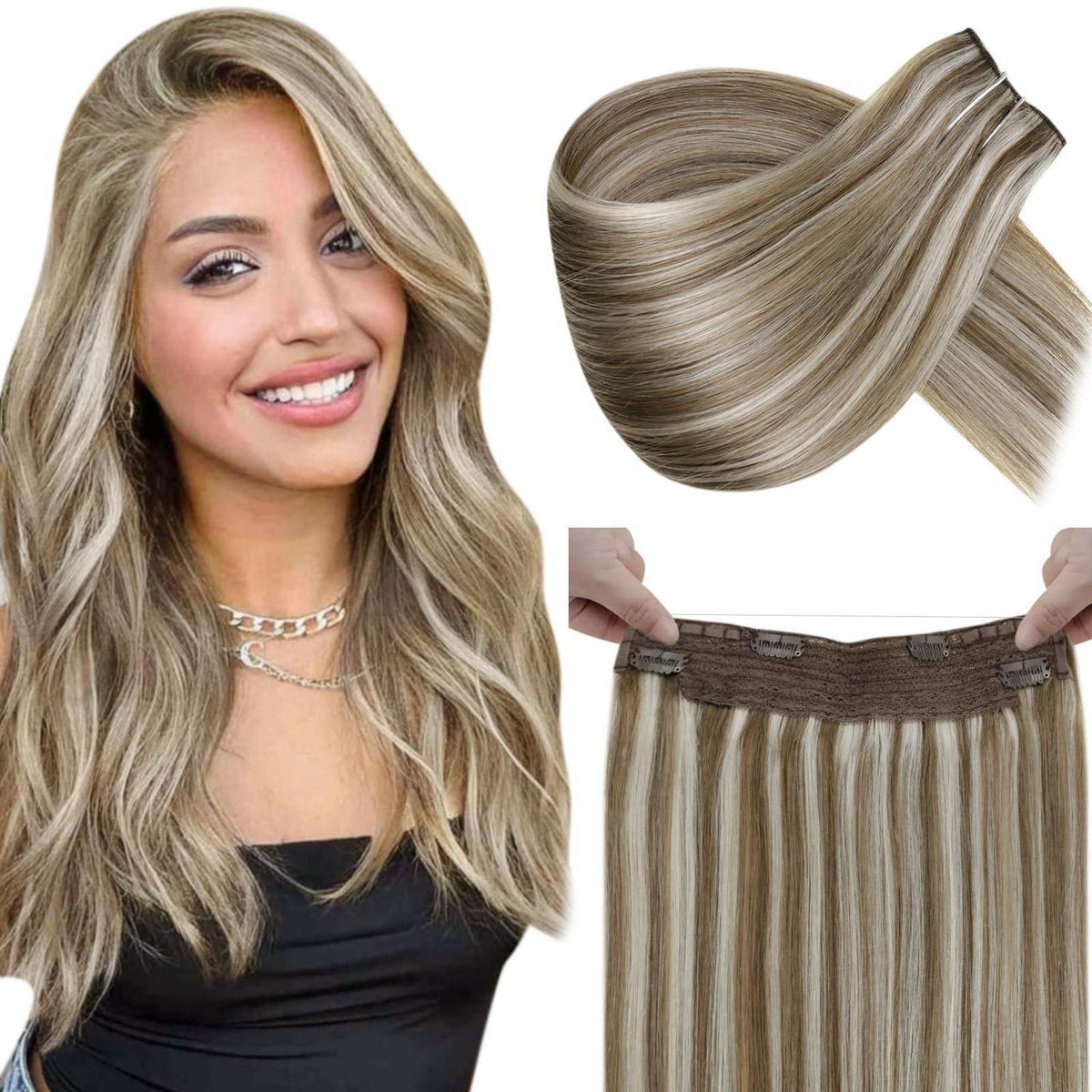 Blond Echthaar Wire Extensions – Highlighted Goldbraun & Hellblond