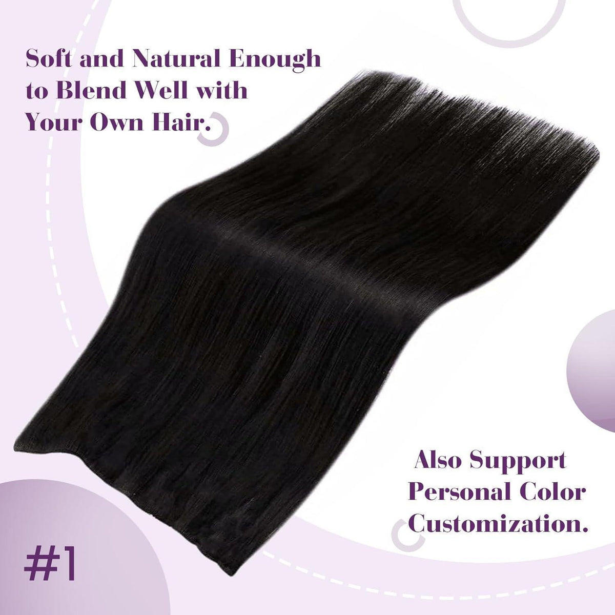 Naturhaar Haarverlängerung Jet Schwarz 45cm - Unsichtbarer Faden