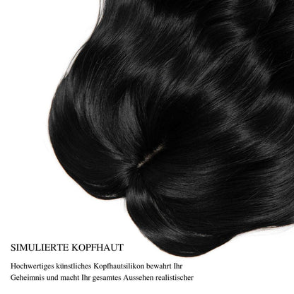 Haartopper mit Pony – 35cm Synthetik Haarteil Schwarz