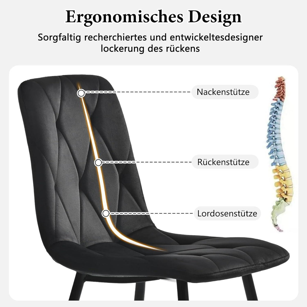 Essgruppe mit Esstisch & 4 Samtstühlen – Weiß & Schwarz