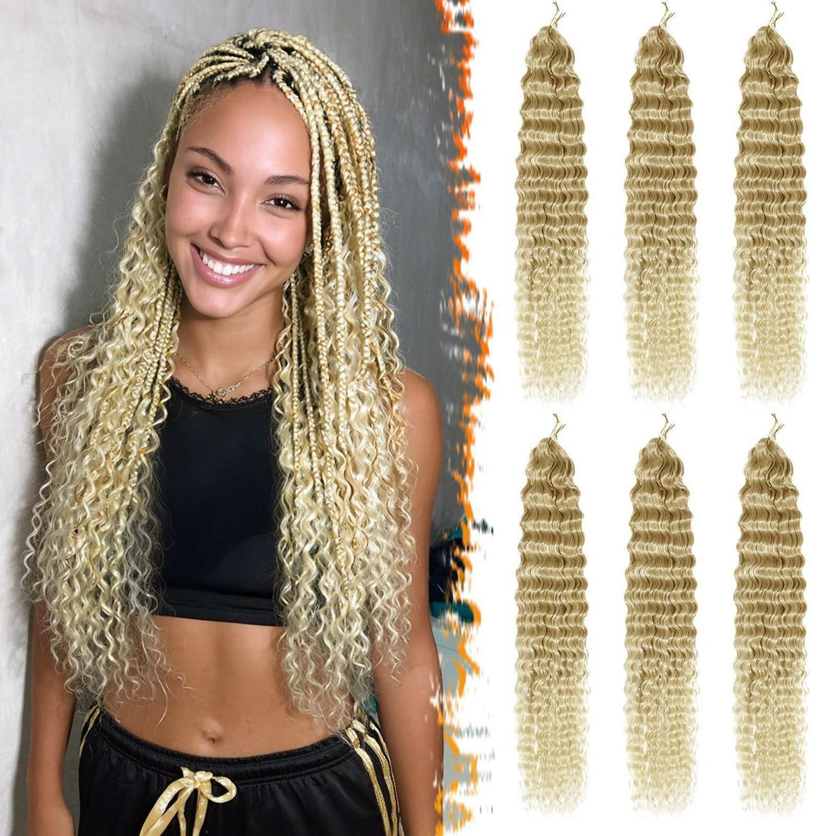 Ocean Wave Crochet Haare – Blond Ombre, 6er Set