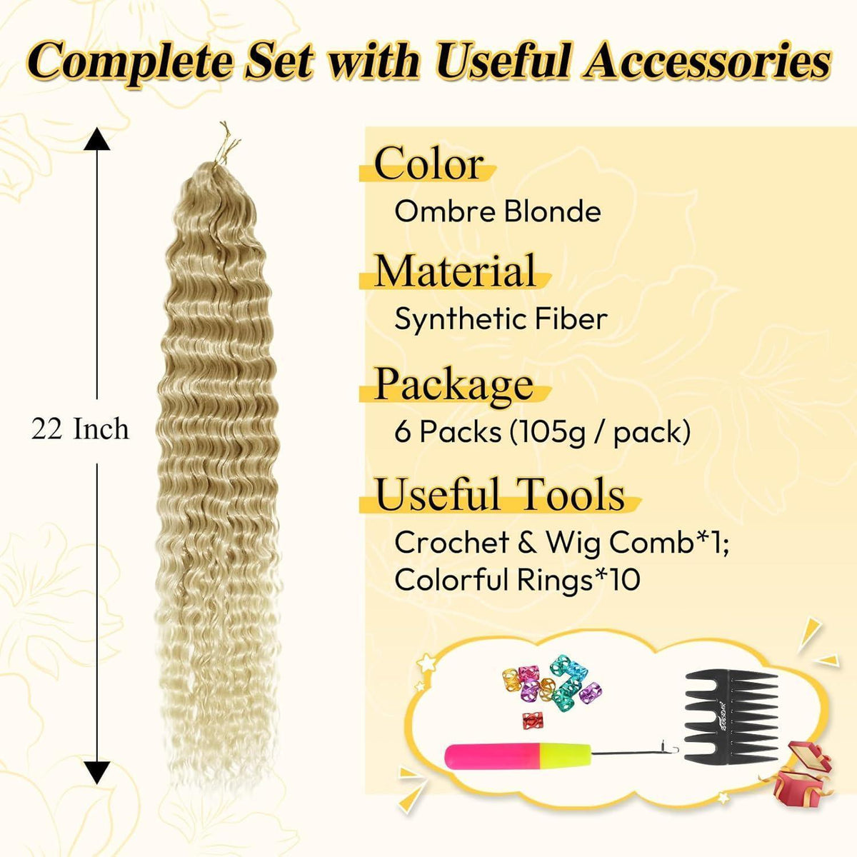 Ocean Wave Crochet Haare – Blond Ombre, 6er Set