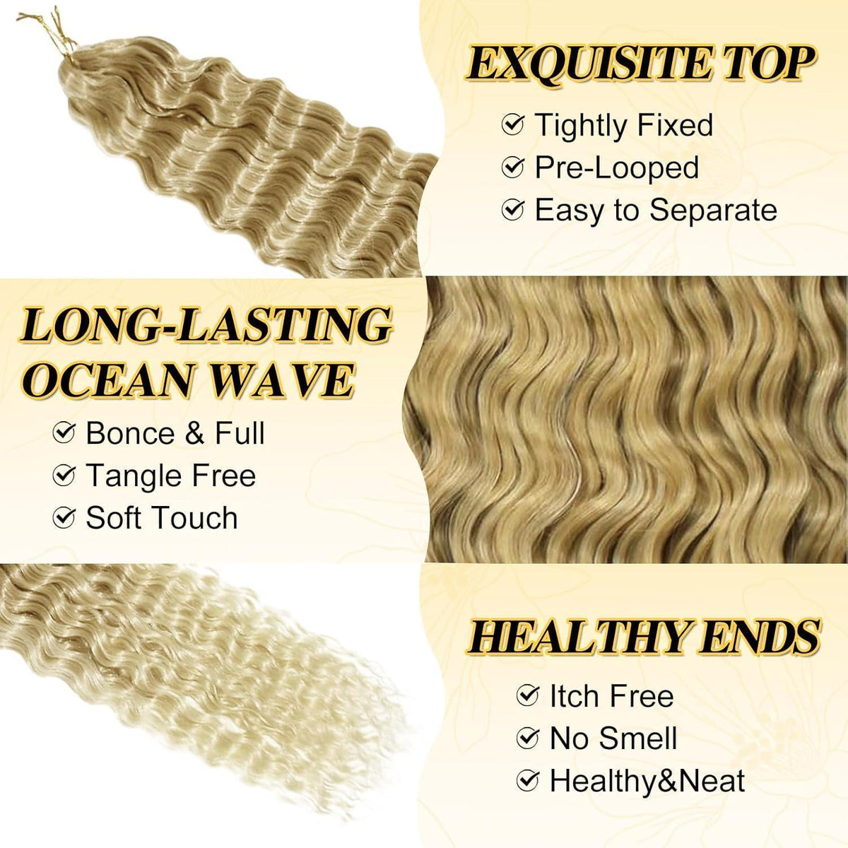 Ocean Wave Crochet Haare – Blond Ombre, 6er Set