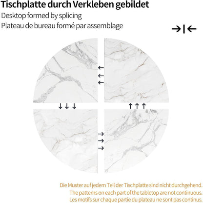 Runde Essgruppe mit 4 Samtstühlen – Weiß & Gold