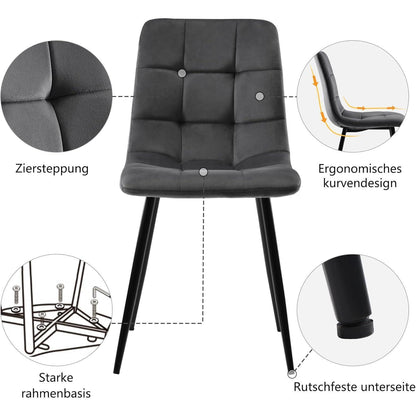Runde Essgruppe mit 4 Samtstühlen – Weiß & Gold