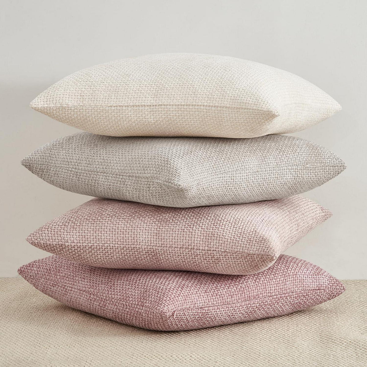 Rosa Chenille Kissenbezug 4er Set 45x45 cm – Zierkissenhüllen
