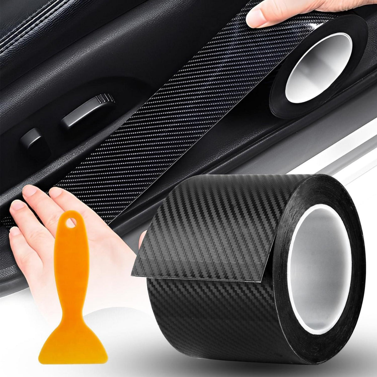 Kohlefaser Einstiegsleisten Folie – 10cm x 10m Schwarz Auto Styling