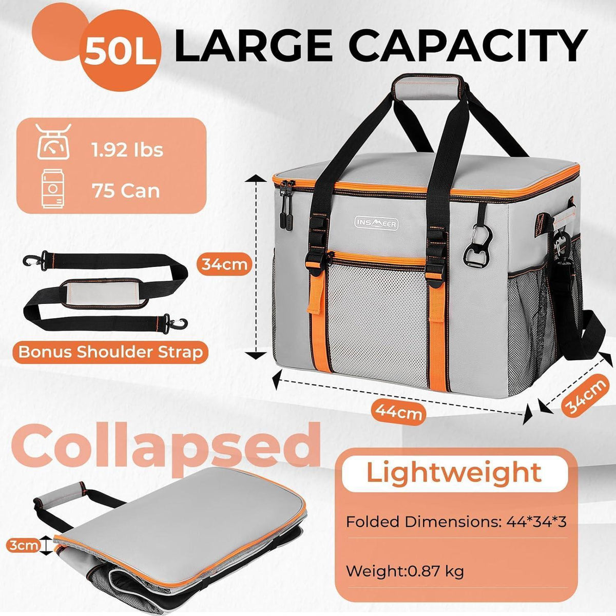 Kühltasche Groß 50L – Faltbar für 80 Dosen & Picknick