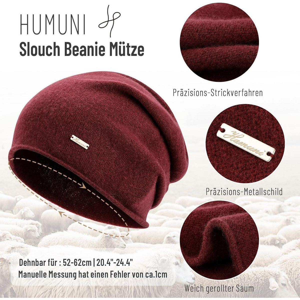 Australische Wollmütze Damen Herren - Atmungsaktive Beanie Rot