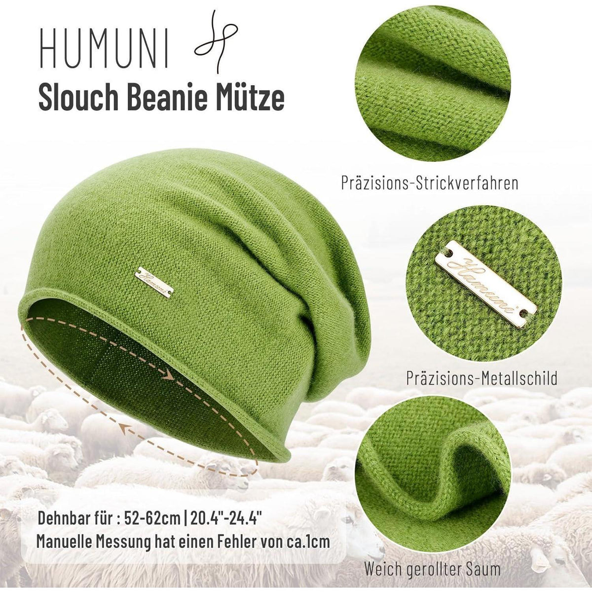 Australische Wollmütze Damen Herren - Atmungsaktive Beanie Grün