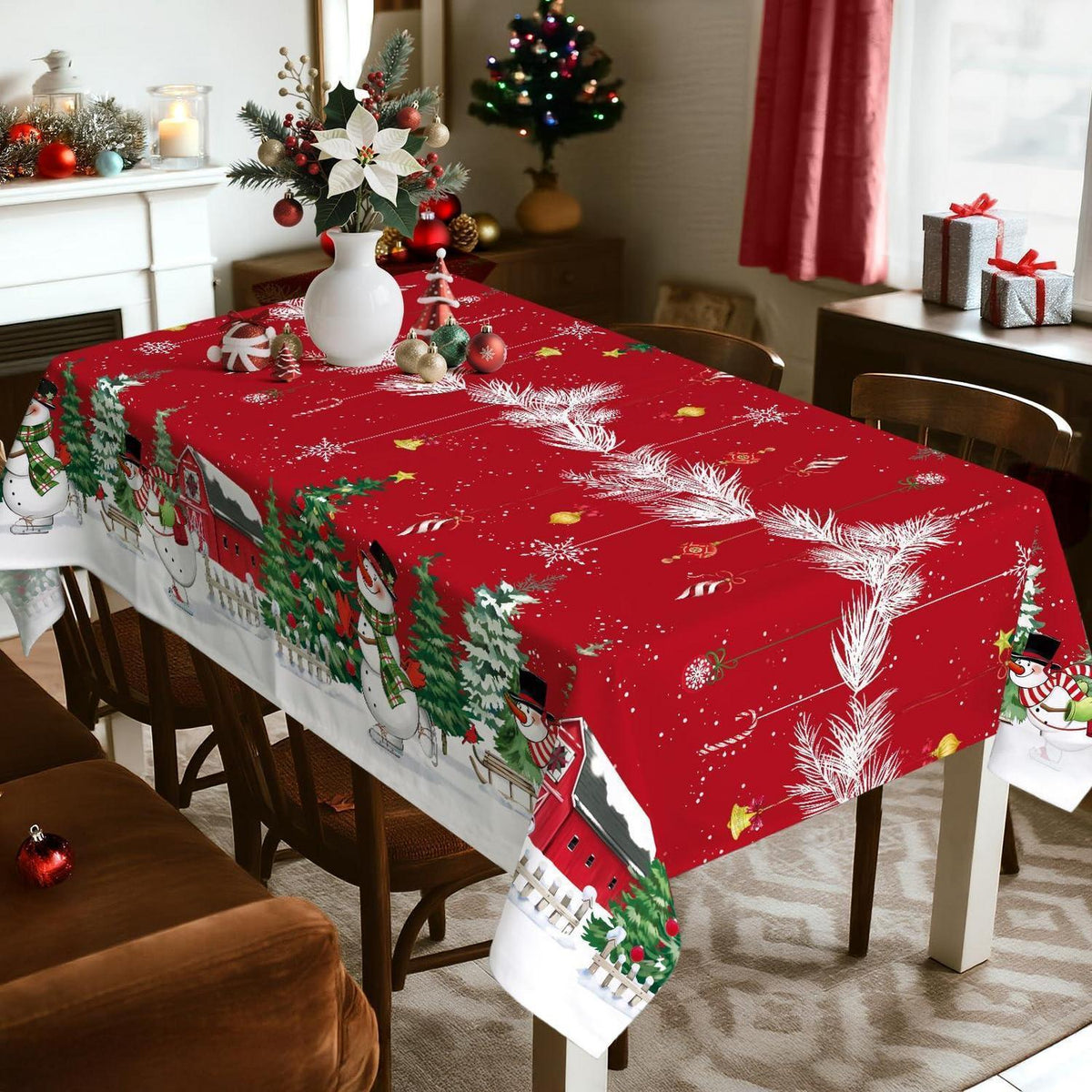 Weihnachtliche Schneemann Tischdecke Rechteckig 140x180 cm