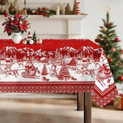 Retro Weihnachten Tischdecke Rechteckig – Weihnachtsmann & Rentier