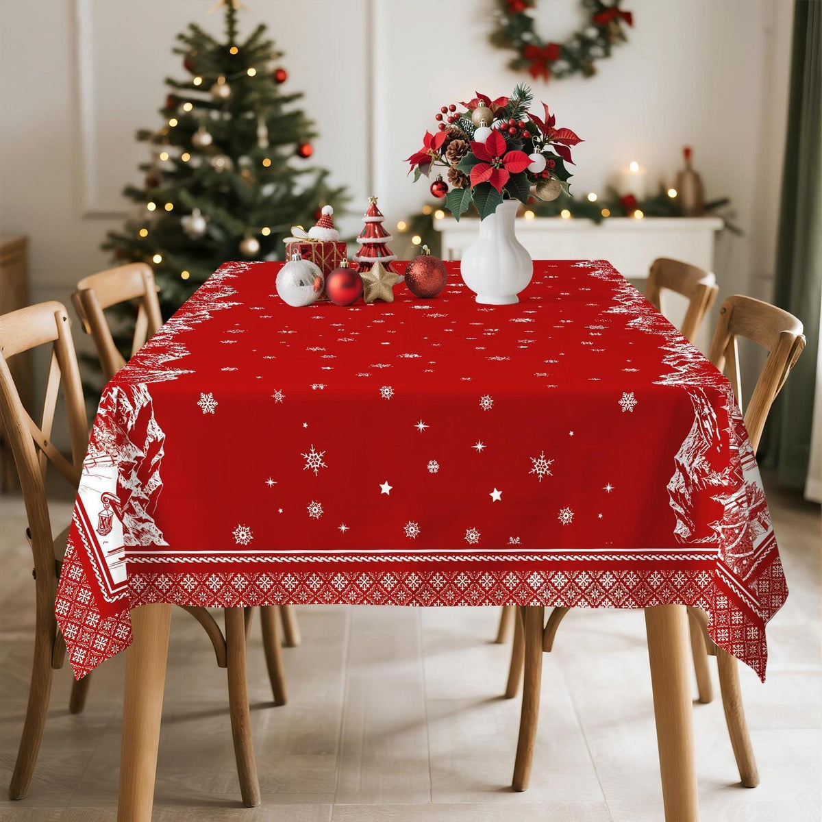 Retro Weihnachten Tischdecke Rechteckig – Weihnachtsmann & Rentier