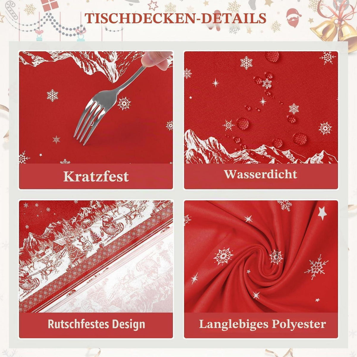 Retro Weihnachten Tischdecke Rechteckig – Weihnachtsmann & Rentier