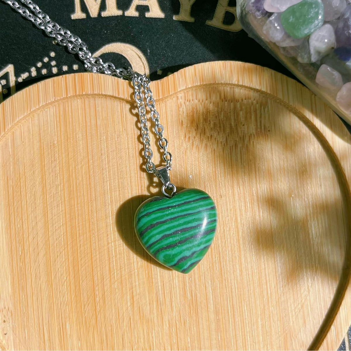 Malachit Herz Halskette Silber Damen Kette Verstellbar Geschenk