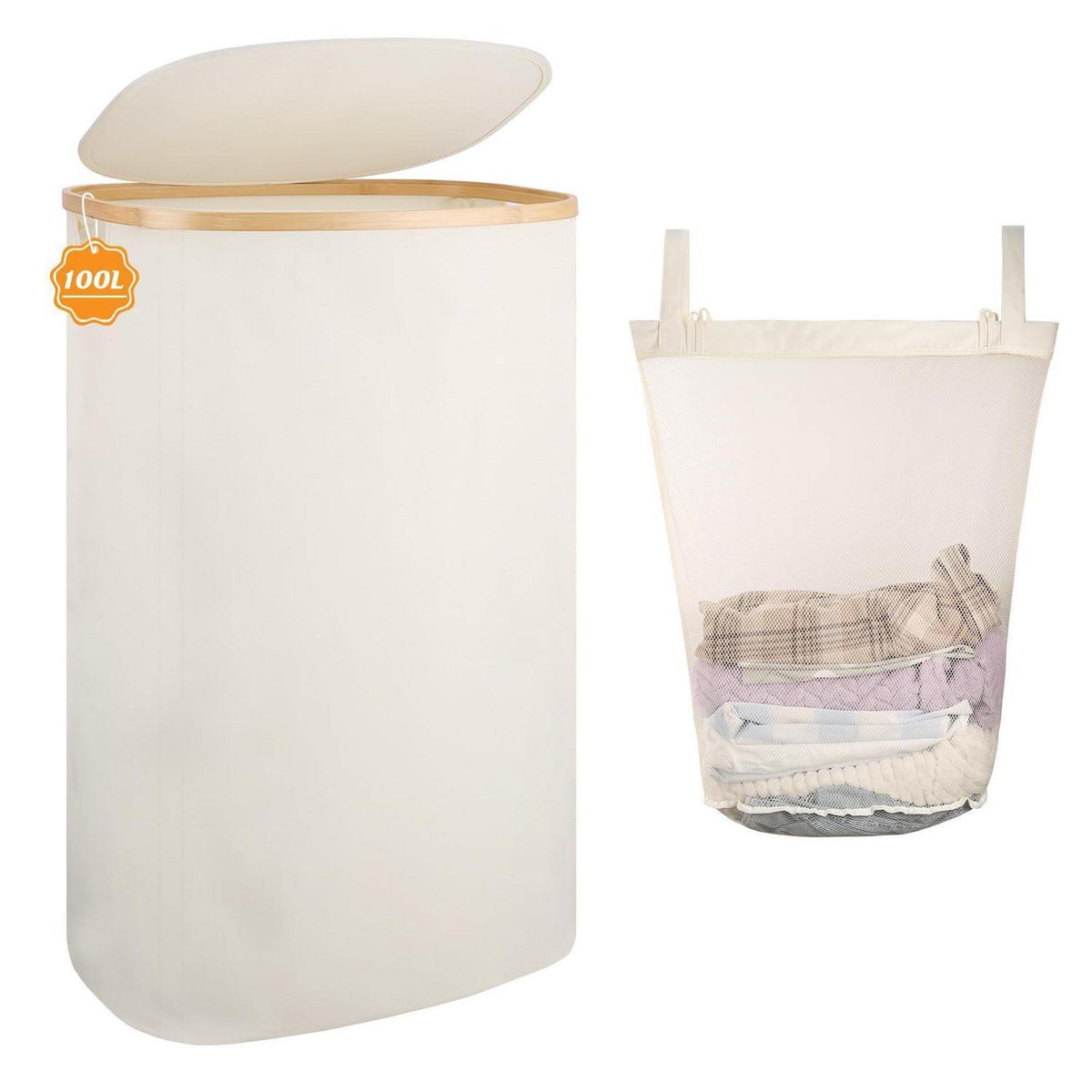 Bambus Wäschekorb 100L mit Deckel – Faltbar & Platzsparend