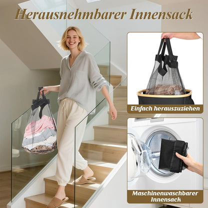 Bambus Wäschekorb 80L mit Deckel – Faltbar & Schmal