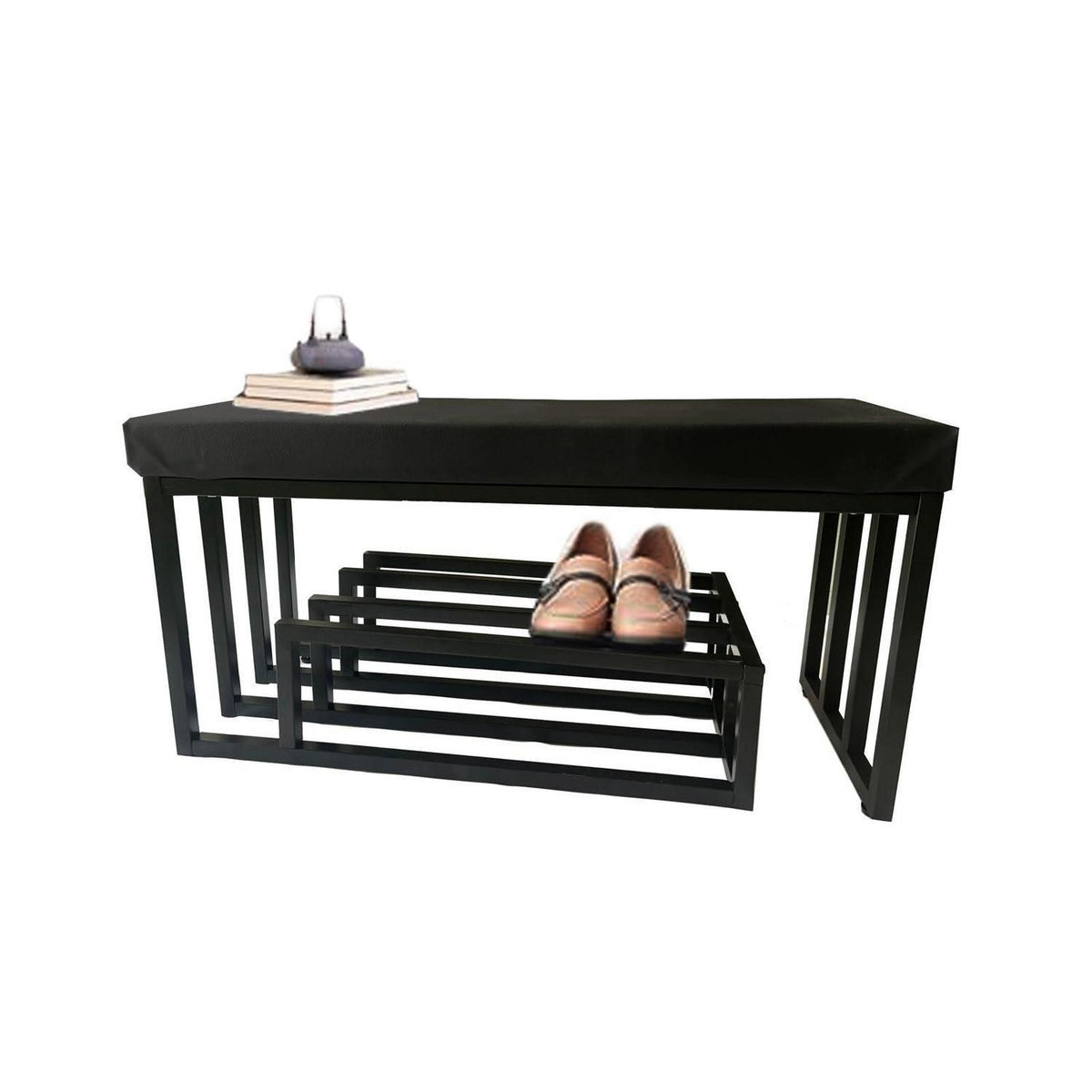 Schuhbank mit Sitzfläche – Schuhregal & Bank Schwarz 120x30x45cm