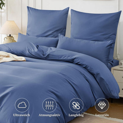 Satin Bettwäsche Set 135x200 Dunkelblau, 4-teilig, Baumwolle