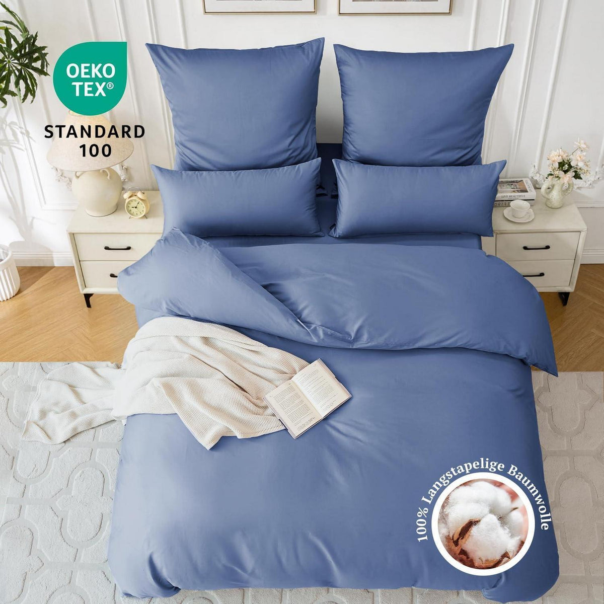 Satin Bettwäsche Set 135x200 Dunkelblau, 4-teilig, Baumwolle