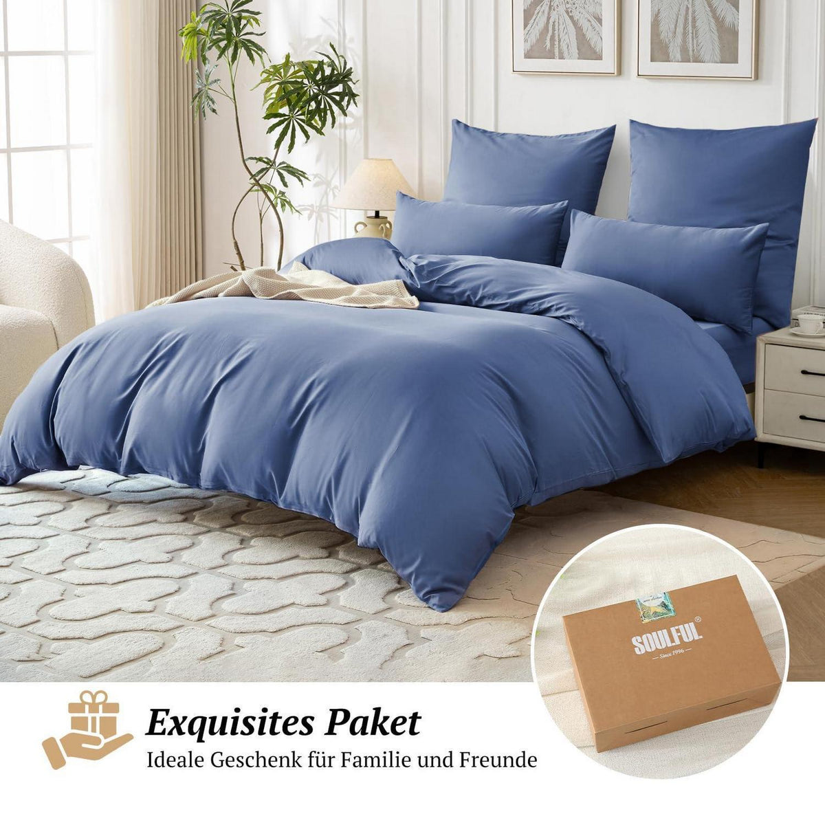 Satin Bettwäsche Set 135x200 Dunkelblau, 4-teilig, Baumwolle