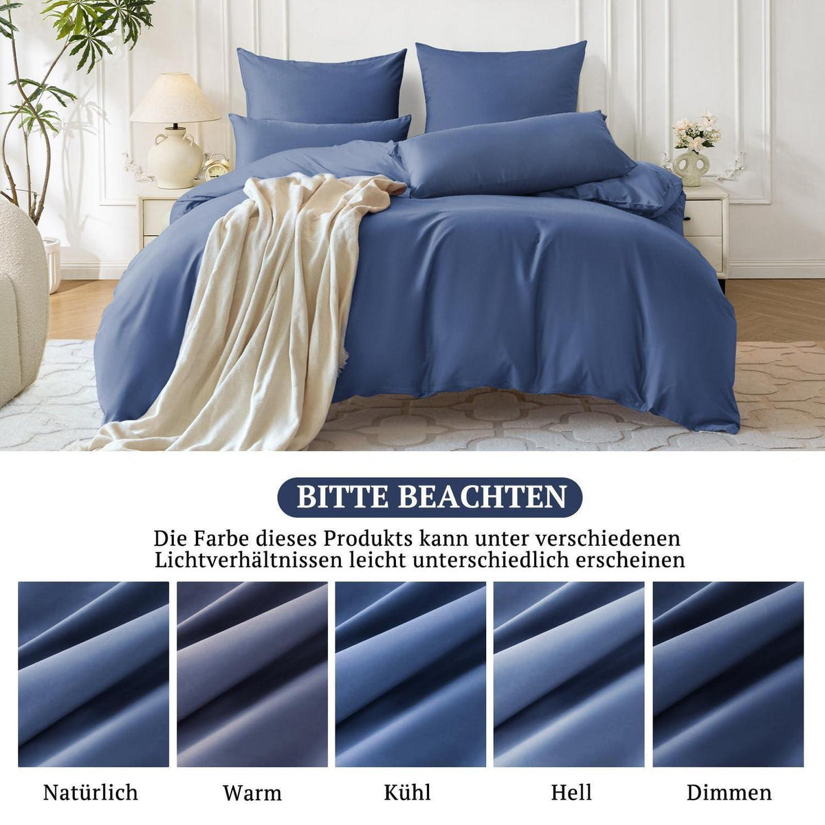 Satin Bettwäsche Set 135x200 Dunkelblau, 4-teilig, Baumwolle