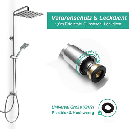 Eckige Regendusche Edelstahl 25x25cm mit Duschschlauch