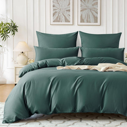 Satin Bettwäsche Set 135x200 Dunkelgrün 4tlg. Baumwolle