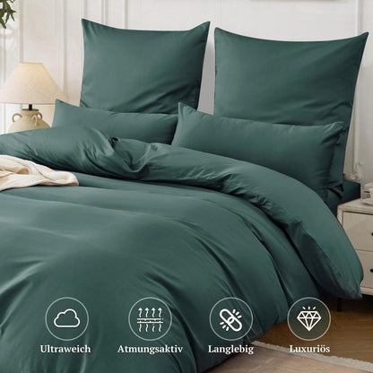 Satin Bettwäsche Set 135x200 Dunkelgrün 4tlg. Baumwolle