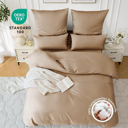 Satin Bettwäsche Set 135x200 Baumwolle 4tlg. Hellgoldbraun