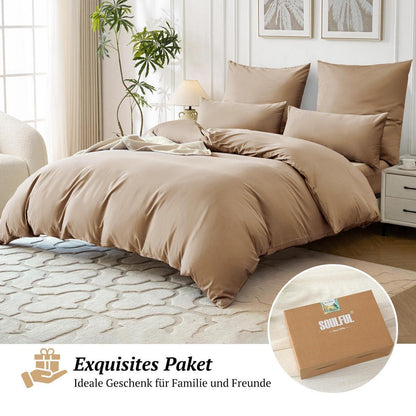 Satin Bettwäsche Set 135x200 Baumwolle 4tlg. Hellgoldbraun