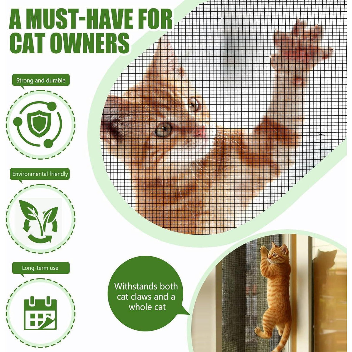 Katzensicherer Fensterschutz – Netz ohne Bohren (100x130cm)