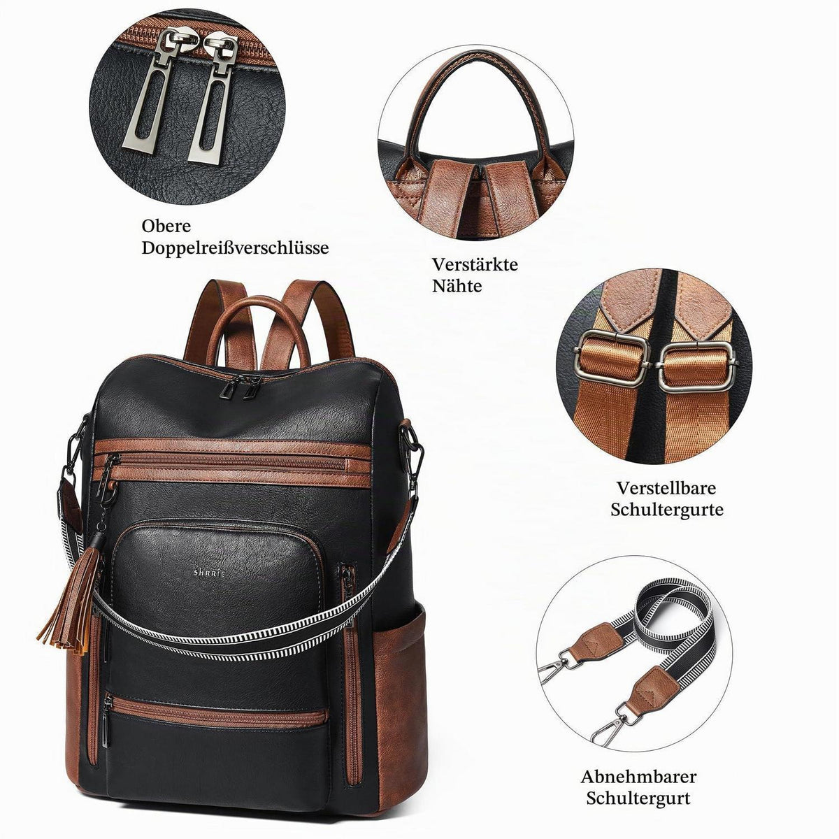 Rucksack Damen Laptopfach 15,6 Zoll Wasserdicht Business in Lederoptik