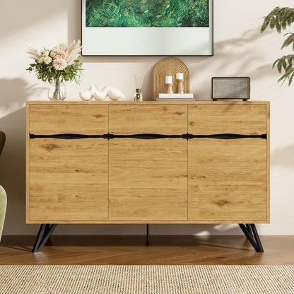 3-Türige Kommode Holzoptik mit Metallfüßen – Schmaler Flur- oder Wohnzimmerschrank